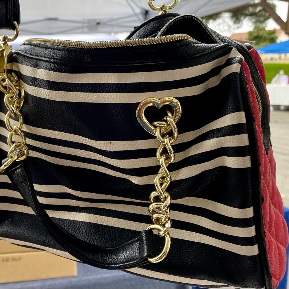 Stylish Black and Red Striped Women's Bag